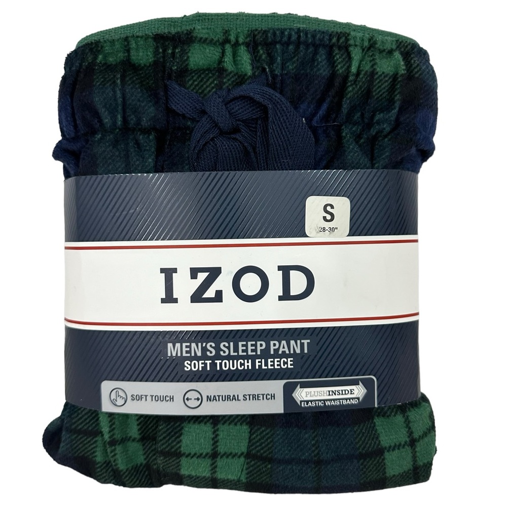 IZOD Men’s Sleep Pants Fleece Soft Blue Green Plaid Drawstring Pockets L… - Picture 1 of 7